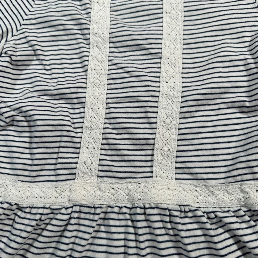 OshKosh B'gosh Peplum Top Kids Size 10 Navy White Stripe Lace Trim Short Sleeve